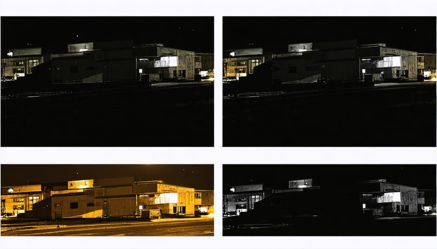 Before and after comparison of night mode photography showing improved low-light performance