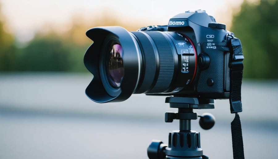 DSLR camera mounted on specialized panoramic tripod head showing proper equipment setup