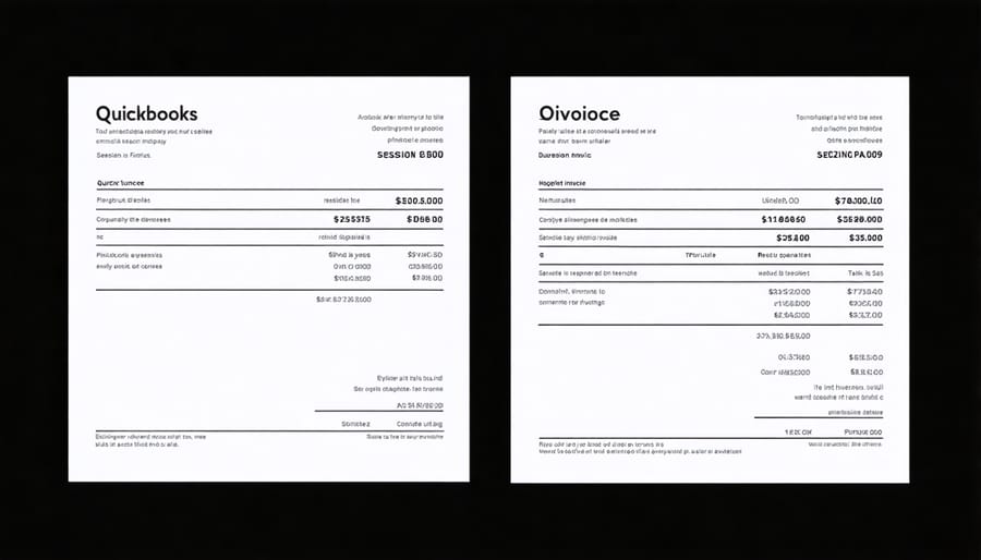 Side-by-side comparison of QuickBooks photography invoice template and completed client invoice