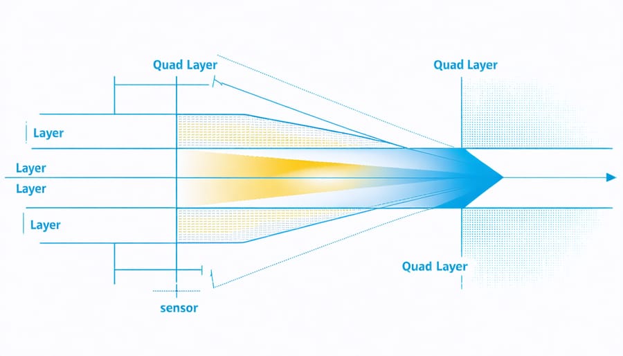 Cross-sectional diagram of quad-layer camera sensor architecture showing light capture process