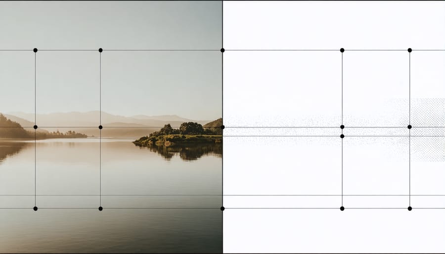 Comparison of landscape photo showing rule of thirds grid application