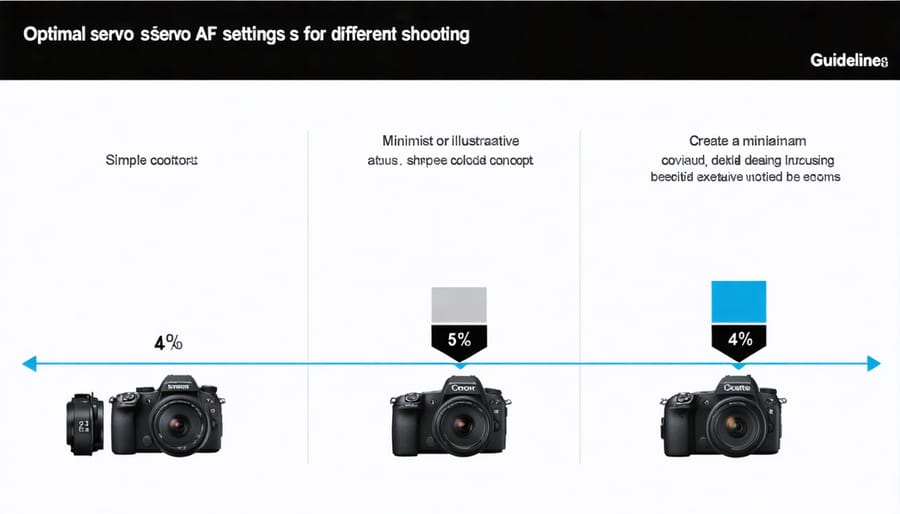 Visual guide displaying recommended servo autofocus settings for various photography situations