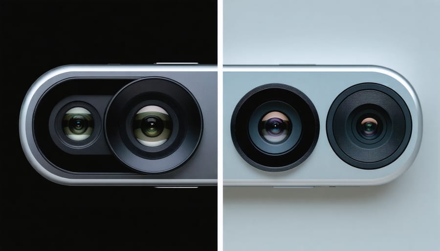 Modern smartphone camera module showing different types of lenses and their arrangement