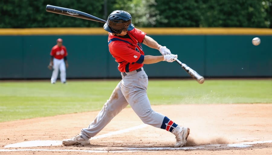 Crisp action photograph of baseball player swinging bat with zero motion blur