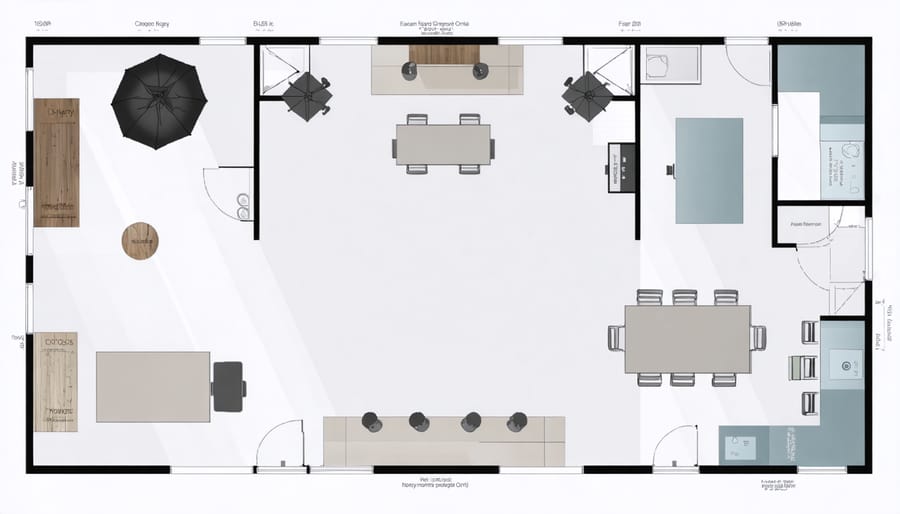 Overhead diagram of photography studio layout showing equipment placement and workflow zones
