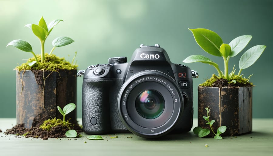 Comparison of sustainable and traditional camera components showing material differences