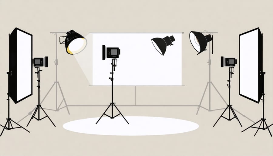 Diagram illustrating professional three-point lighting configuration for video recording