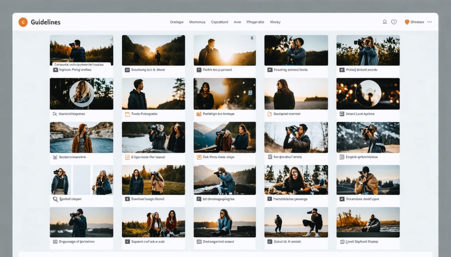 Virtual photography meetup platform interface with participant thumbnails and shared photo display