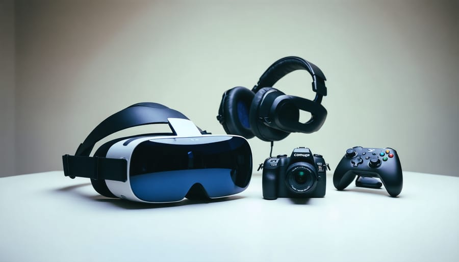 Display of essential virtual reality photography equipment and accessories