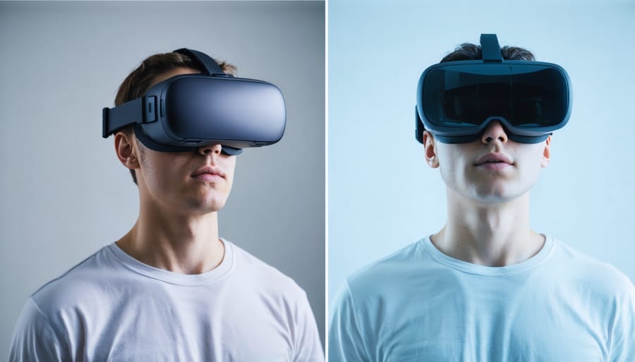 Side-by-side comparison of VR photography session and motion tracking visualization