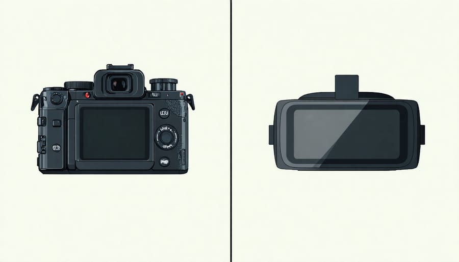 Side-by-side comparison of traditional camera interface versus virtual reality photography controls