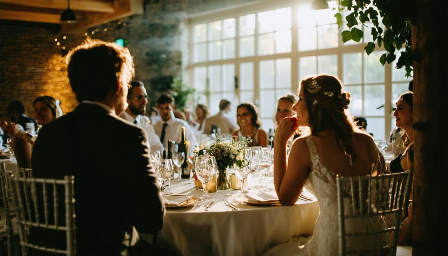 Wedding photographer capturing a dance floor moment in low light using a fast zoom lens