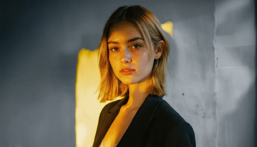 Portrait of a person with professional yellow color grading in golden hour lighting