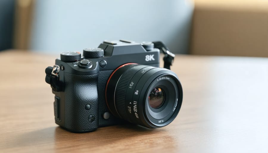 Digital camera screen showing 8K recording settings and resolution options