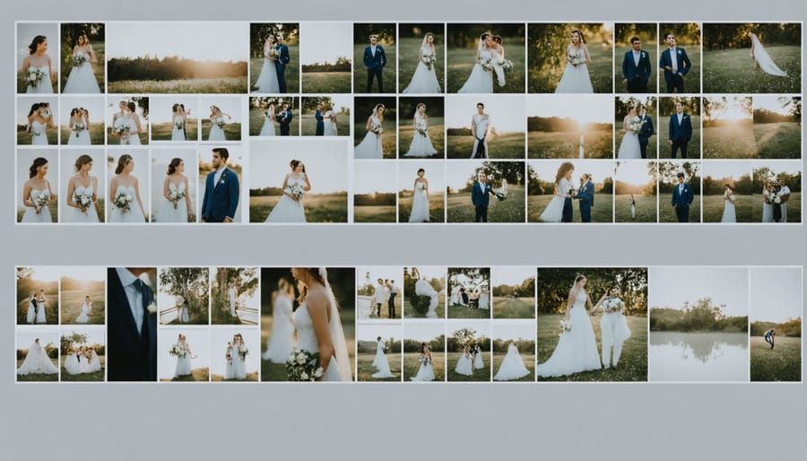 Multiple wedding photos being processed simultaneously with AI batch editing