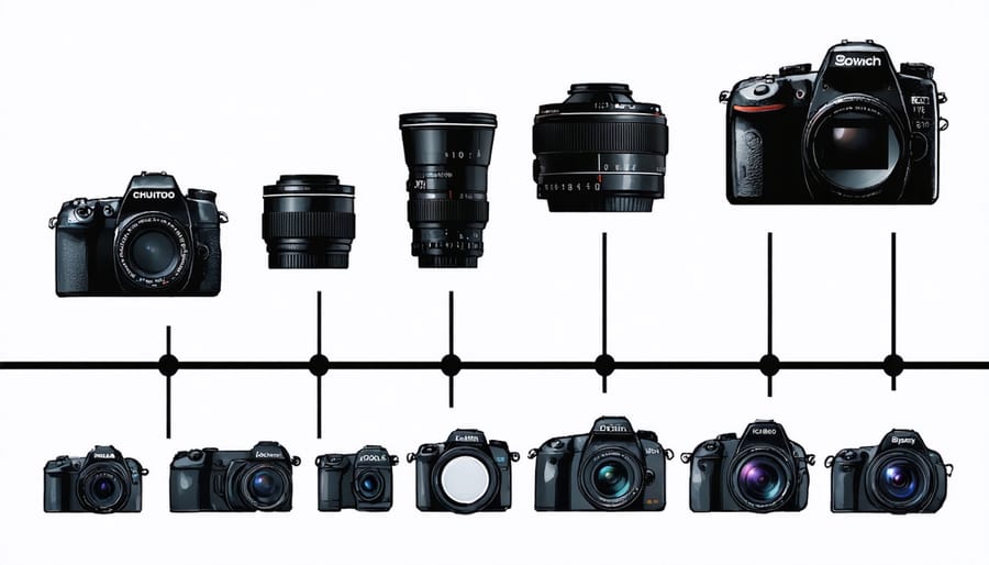 Visual timeline showing transformation of cameras from analog to digital