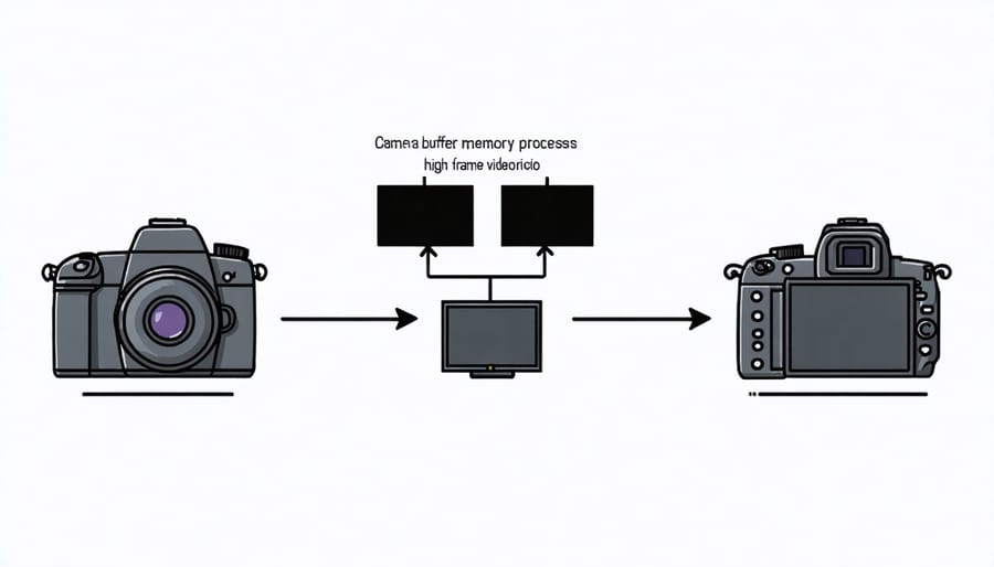 Technical illustration of camera buffer processing high-speed video frames