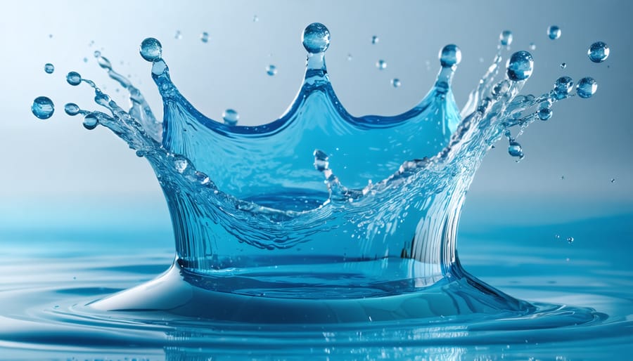 A high-speed camera lens capturing a water droplet frozen mid-air, illustrating the precision and artistic detail possible with modern high-speed video technology.