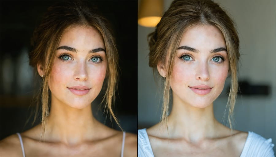 Comparison of portrait photos showing depth of field and sharpness differences between prime and zoom lenses