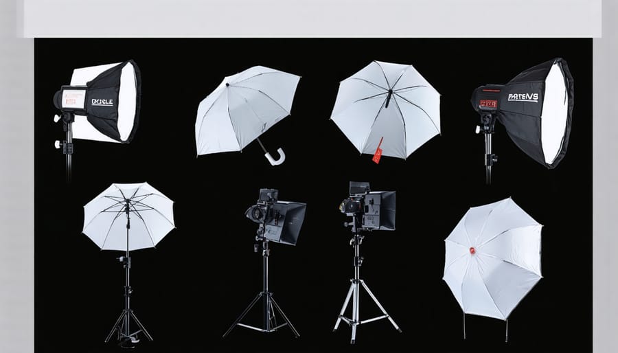 Various light modifiers and accessories used in photography and video lighting