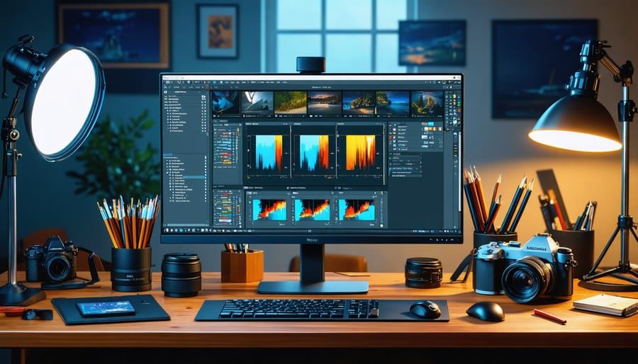 DaVinci Resolve interface displaying node setup for Scinetone color grading, alongside cinematic production tools like scripts and camera lenses.