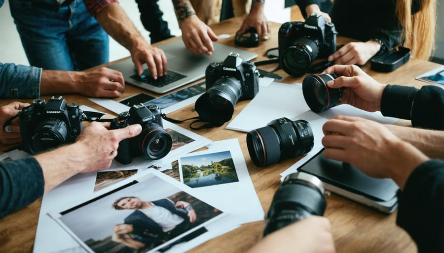 Team of photographers brainstorming and planning a creative project together