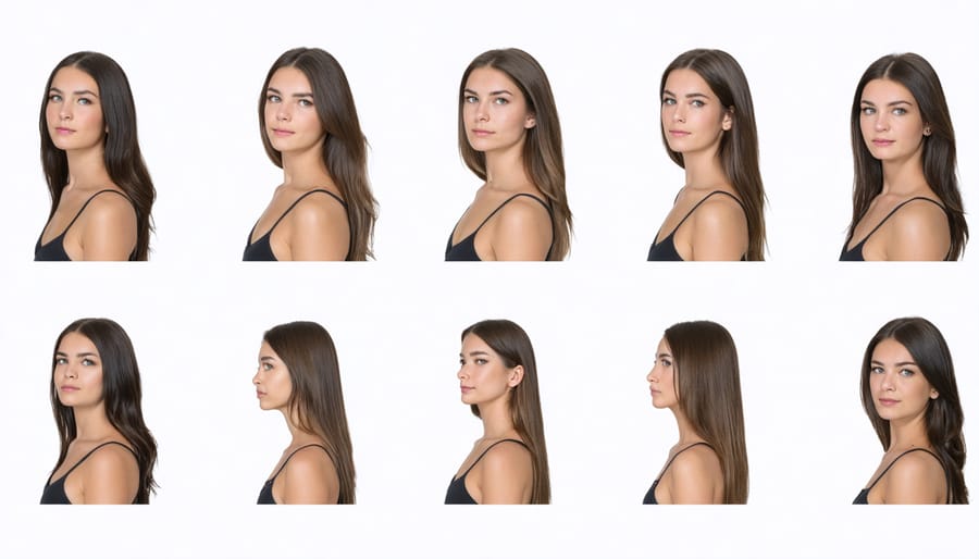 Professional headshot examples comparing facial compression effects of different portrait focal lengths