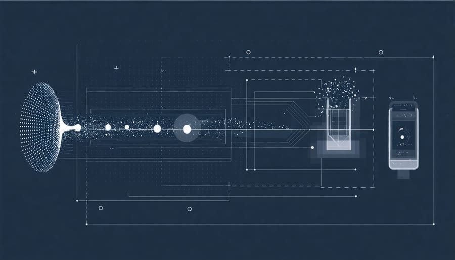 Illustrated diagram of quantum sensor light detection process with labeled components