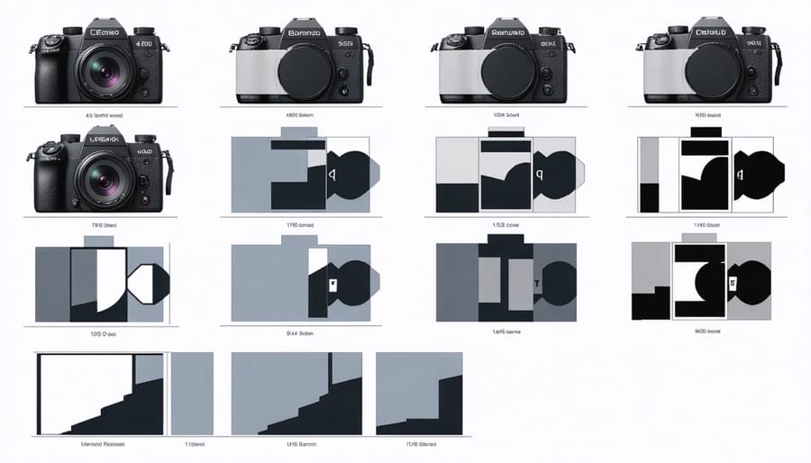 Grid of storyboard frames demonstrating various camera angles including wide shot, medium shot, and close-up