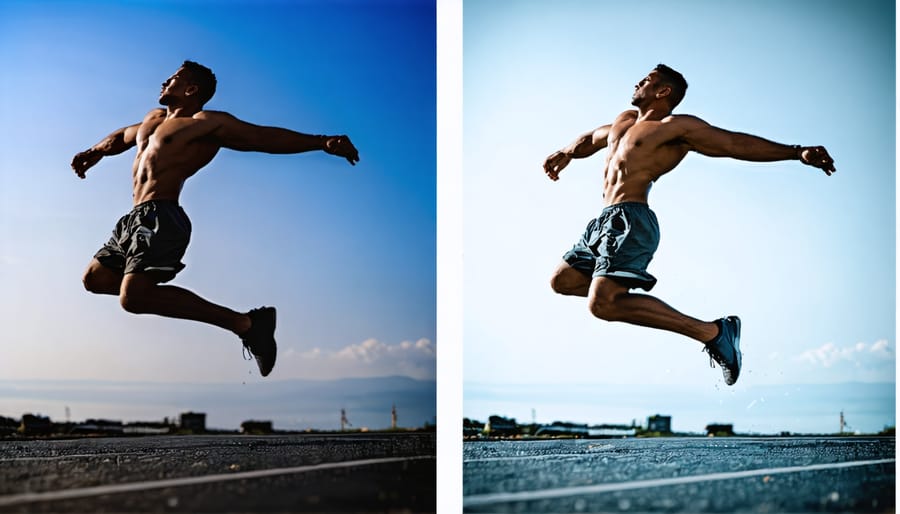 Comparison showing a runner captured at 1/125s (blurred) versus 1/1000s (frozen)