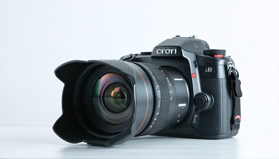 Silent shooting camera equipment layout including mirrorless body and specialized lenses