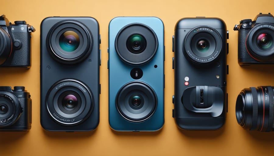Close-up of contemporary smartphone multiple camera system