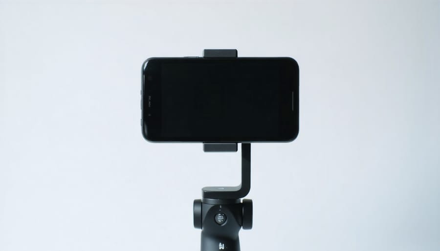 Person holding a smartphone gimbal stabilizer showing proper grip and operation