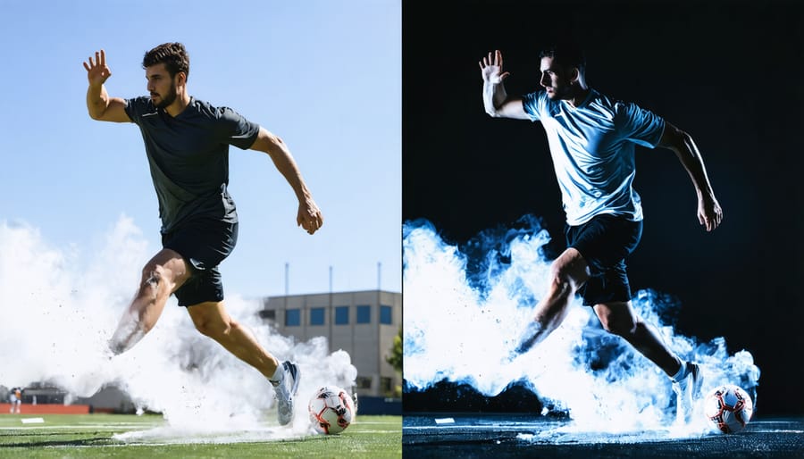 Side-by-side comparison of sports photo before and after editing for enhanced impact