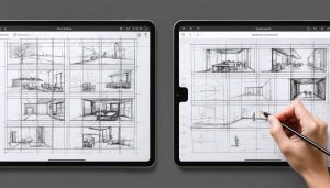 Split-screen visual comparing traditional paper storyboard sketches against digital storyboard designs on a tablet, highlighting tools for cinematic video creation.