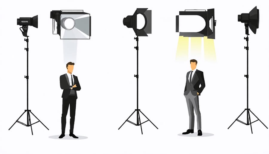 Diagram illustrating the classic three-point lighting setup with labeled light positions and angles
