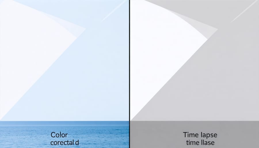 Before and after comparison of time lapse footage showing color correction improvements