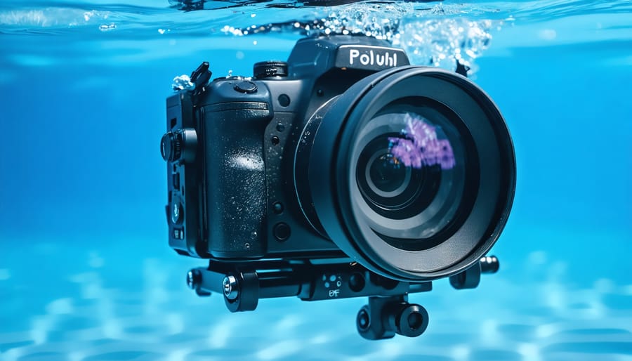 High-end underwater camera housing system with strobes mounted on articulating arms