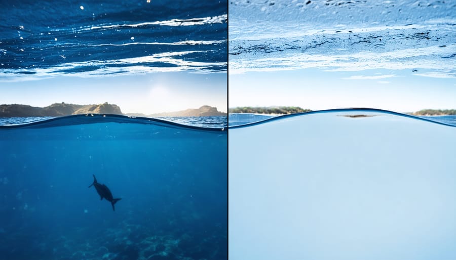 Side-by-side comparison of unedited and professionally edited underwater photograph