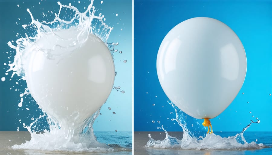 Sequential frames from high-speed video capture of a water balloon explosion