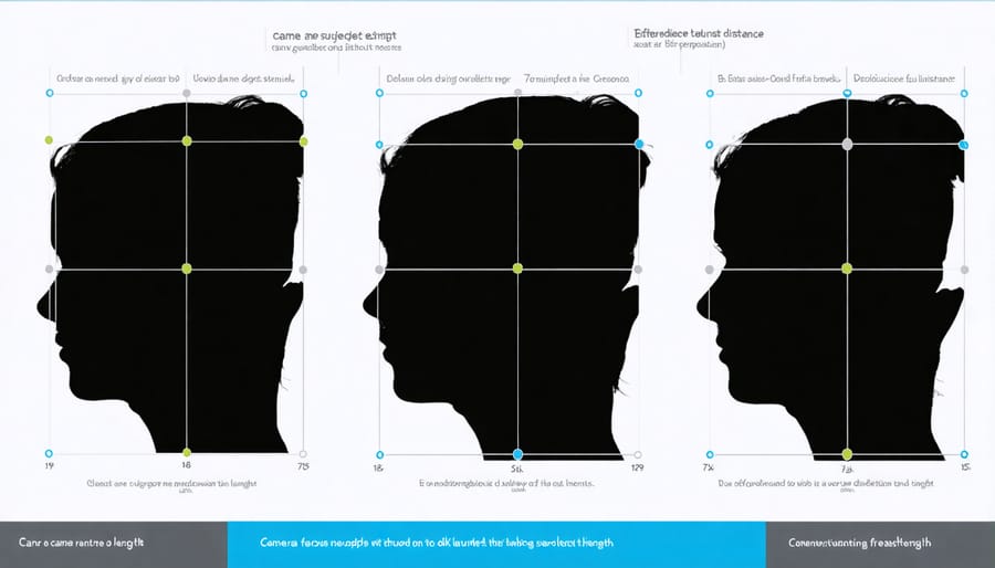 Diagram illustrating how camera distance changes with focal length to maintain same face framing