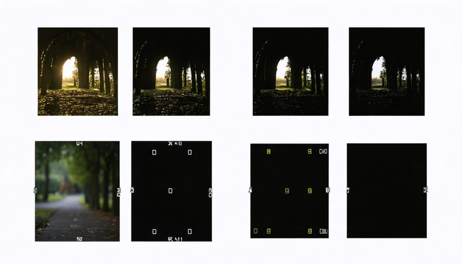 Comparison of three identical compositions shot at f/1.8, f/8, and f/16 showing depth of field differences