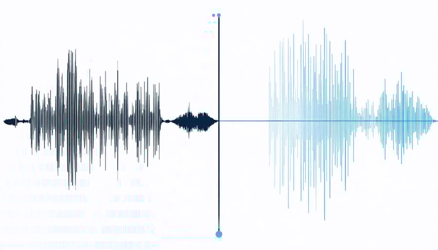 Comparison of audio waveforms before and after noise reduction
