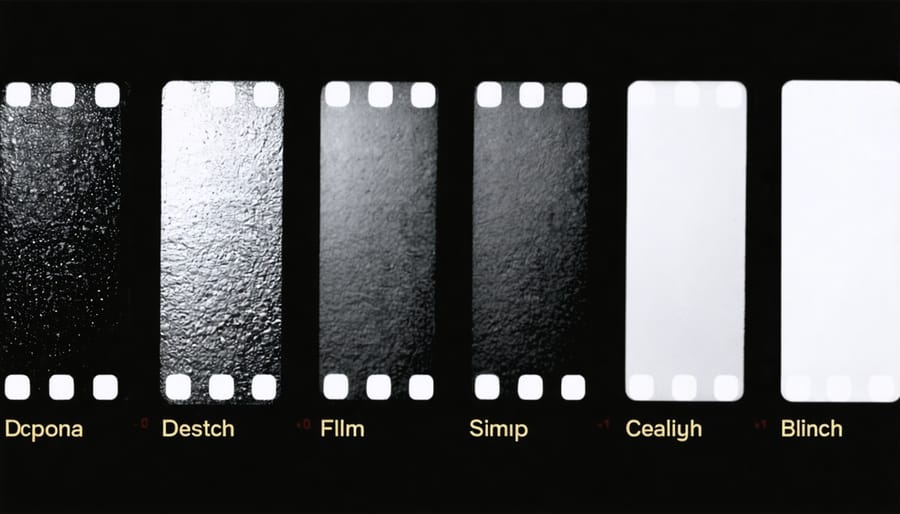 Four-way split image showing same scene shot with different black and white film stocks