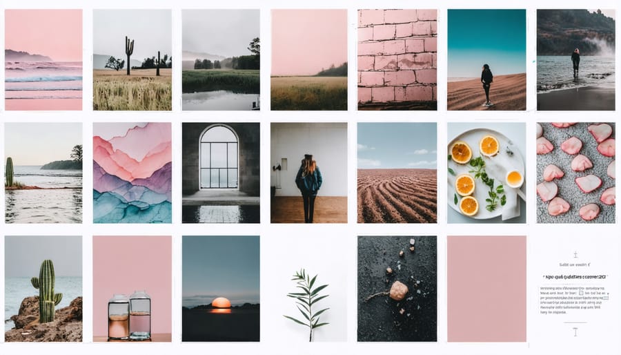 Instagram profile grid showing nine posts with matching visual style and color palette