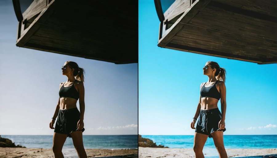 Before and after comparison of video footage showing the impact of color grading