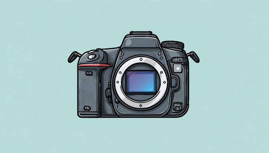 Annotated DSLR camera diagram highlighting essential controls including mode dial, shutter button, and command dials
