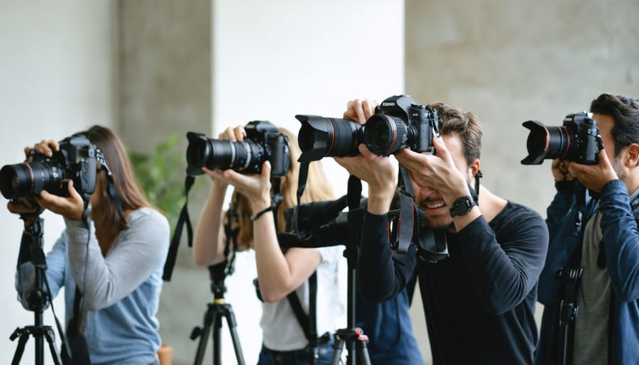 Photography group engaged in constructive critique session