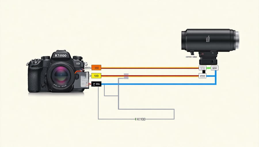 Technical illustration of K1000 light meter and battery connection system