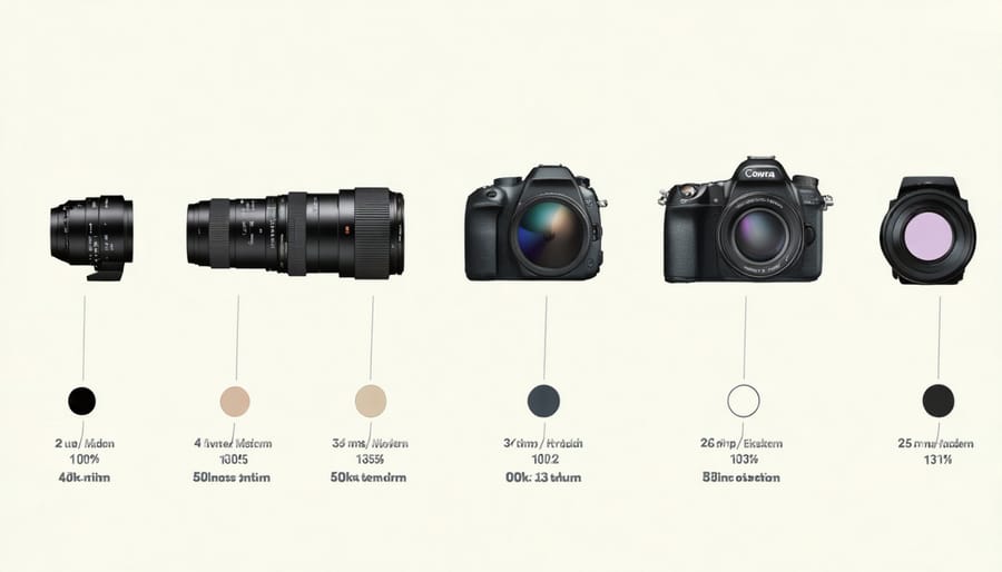 Technical illustration comparing simple lens designs from the past with modern multi-element configurations